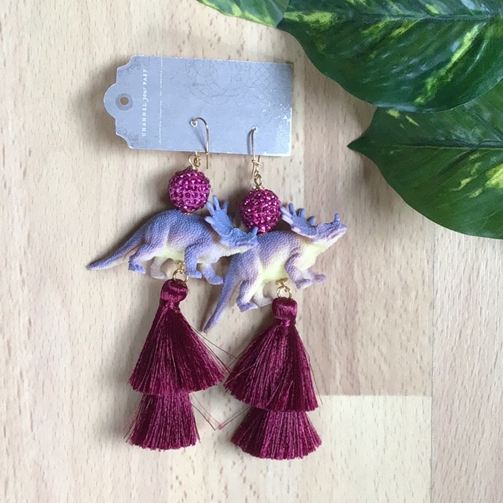 Dino Duo 🦕 🦖 Tassel Earrings Purple Dinosaur Tassel Earrings